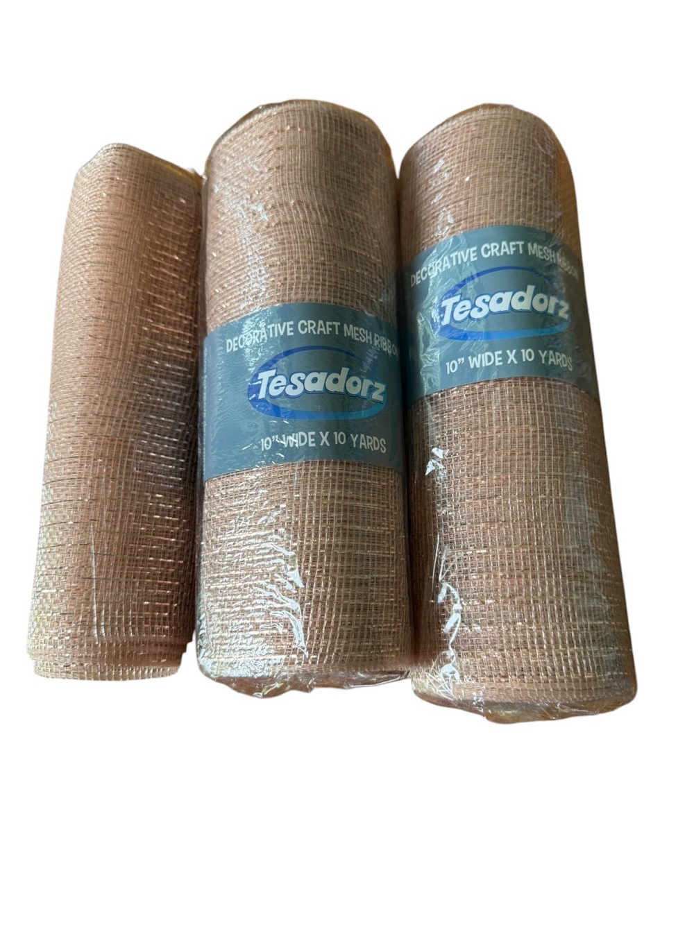 2 1/2 Rolls Rose Gold Deco Mesh Metallic Striped Mesh Ribbon 10 Inch X 10Yard